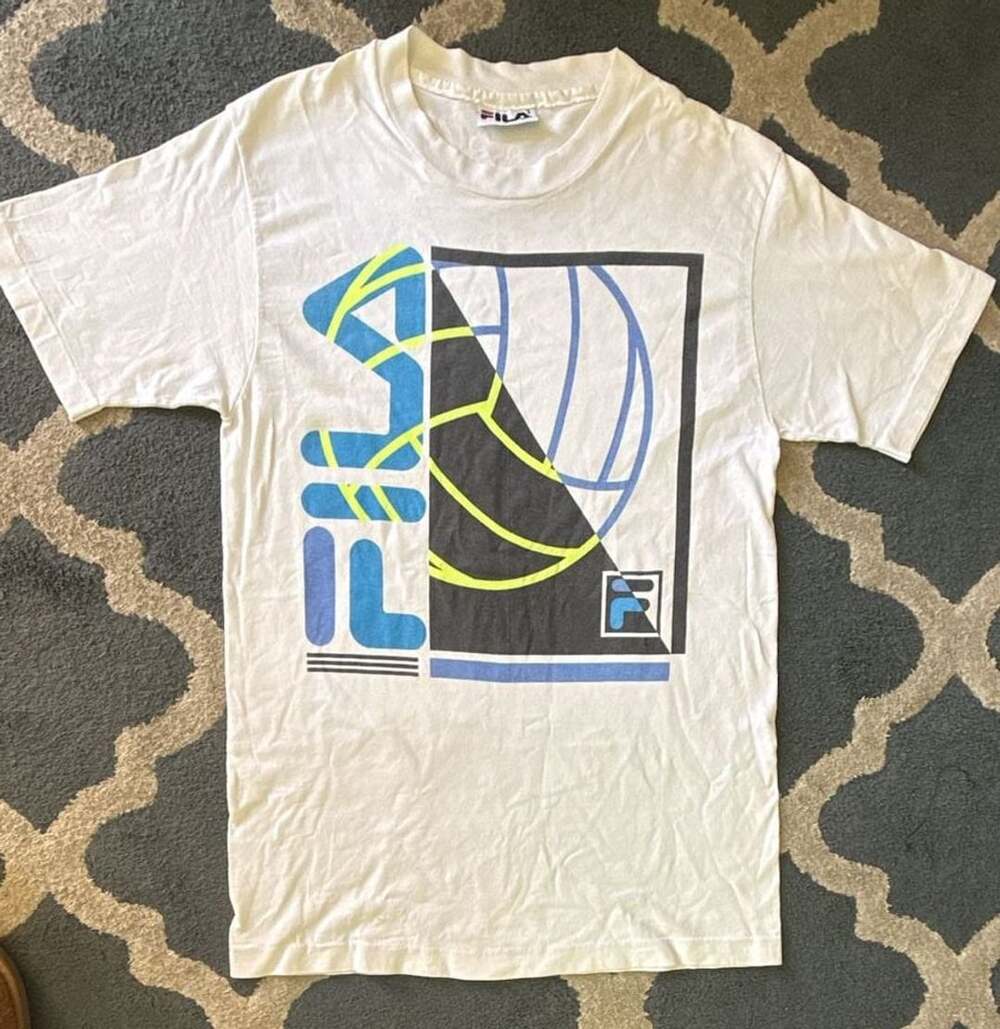 Fila Graphic Logo T-Shirt Size M White Vintage Tennis Sportswear